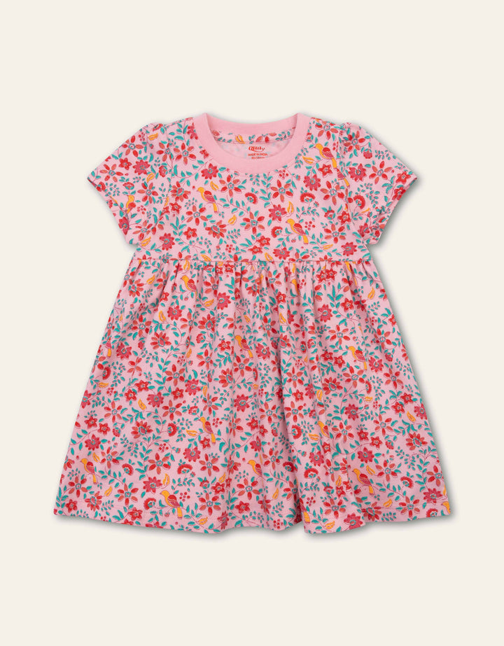326 DOODLE GIRLS SS FLORAL DRESS - CANDY PINK