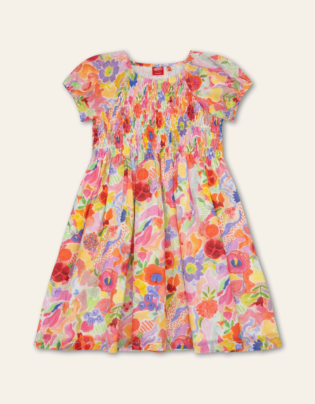 002 DONNYTA GIRLS FRUIT PRINT DRESS - WHITE MULTI