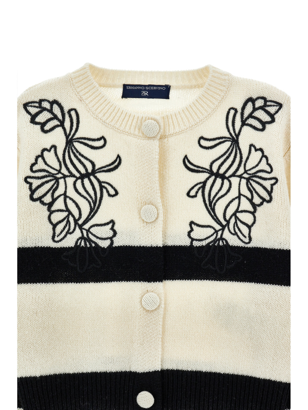 Z9H801 CARDIGAN RIGHE E RICAMO M - PANNA+NERO