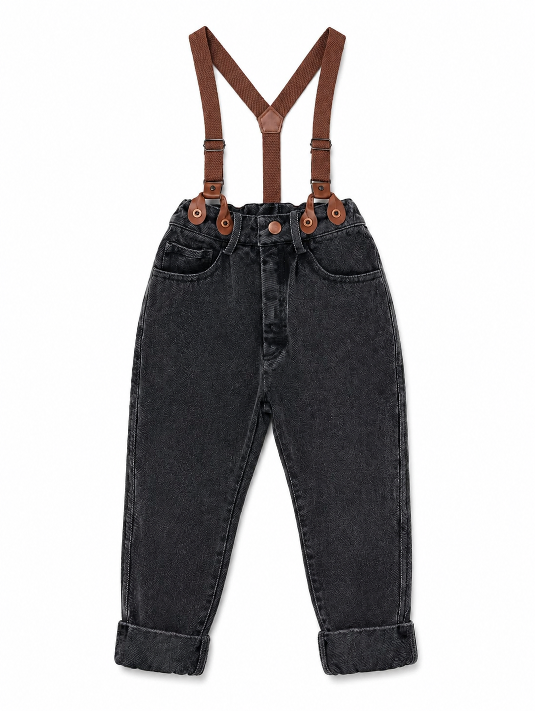 A2708BK BOY DENIM PANTS WITH SUSPENDERS-Black