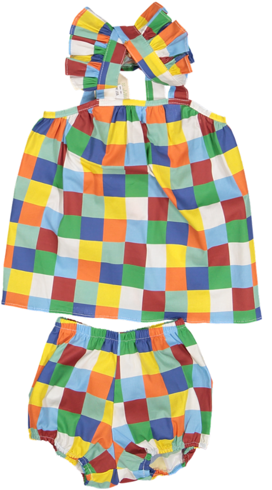 SO00-127 BABY DRESS AND BLOOMER SET - COLOR CHECKED