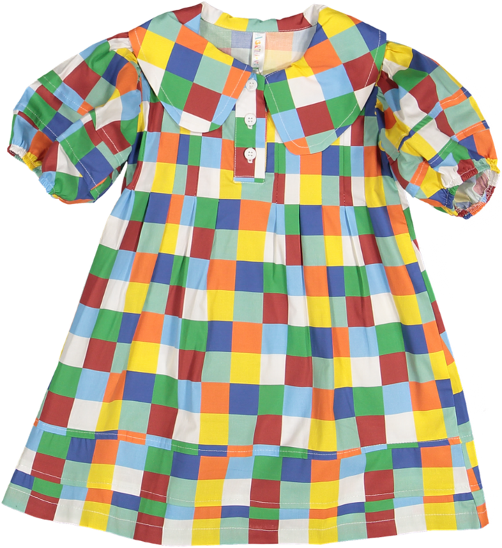 DR24 COTTON PUFF SLEEVE DRESS - COLORED SQUARE