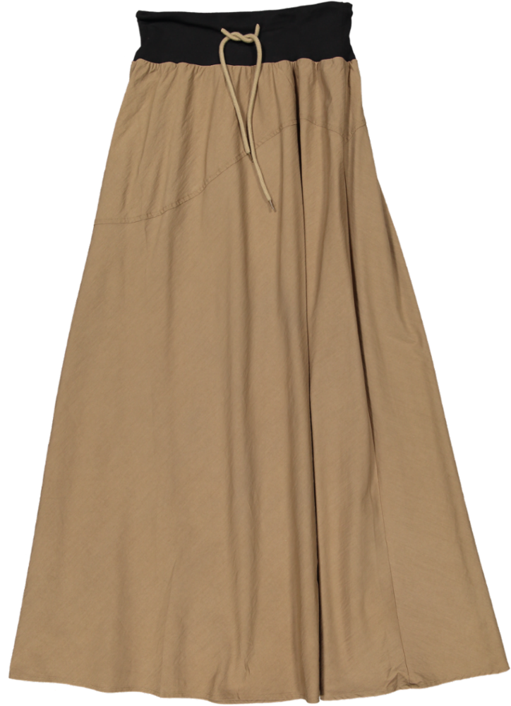 RVS635S-B-High Waistband Drawstring Skirt - Fawn