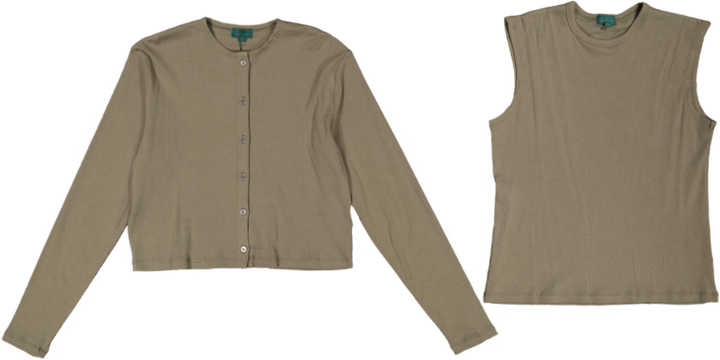 RVS640T-C-Cropped Ribbed Twin Set- Green Moss