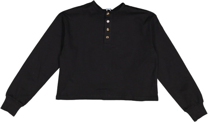 TYS607T-C-Basic Placket Dolman - Black