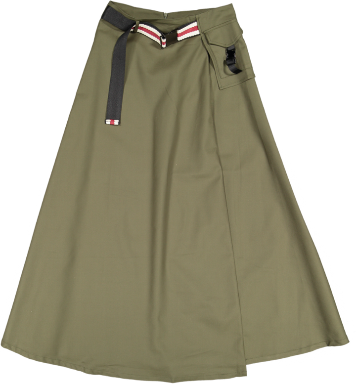 RVS619S-C-Aline Buckle Skirt- Green Moss