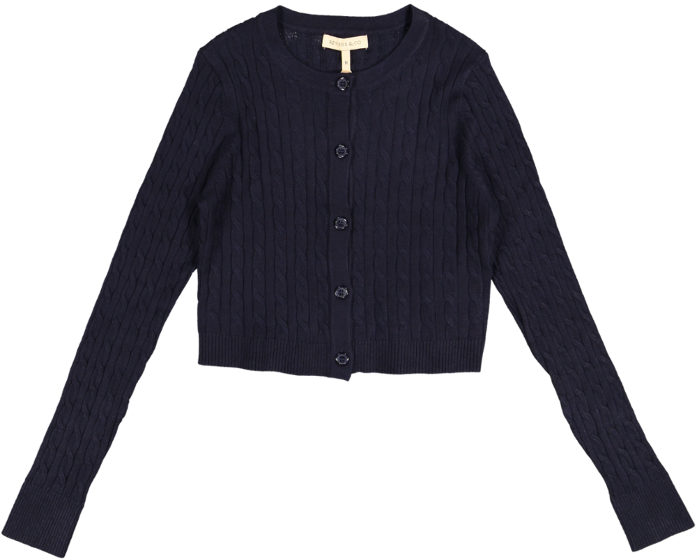 B6W5129T-C-Cable Knit Cardigan-NAVY