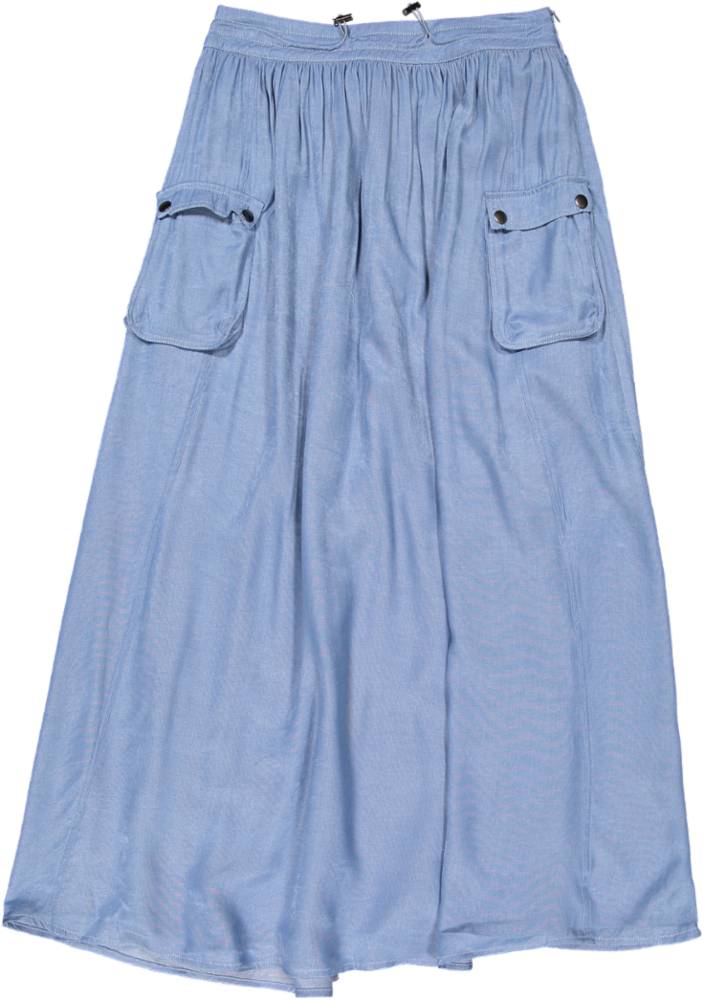 VB5004S-DRAWSTRING POCKET SKIRT -blue denim