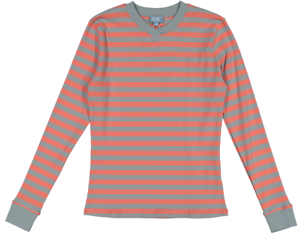 VB5030T-THICK STRIPED BAND T-SHIRT-coral/grey