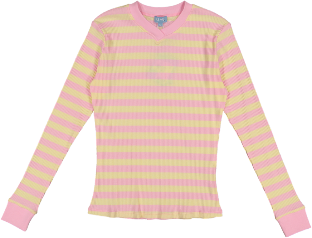 VB5030T-THICK STRIPED BAND T-SHIRT-light pink/yellow