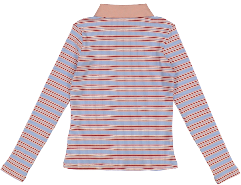 VB5032T-STRIPED RIBBED POLO T-SHIRT-blue/pink