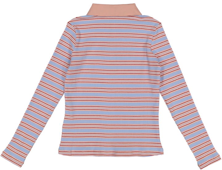 VB5032T-STRIPED RIBBED POLO T-SHIRT-blue/pink