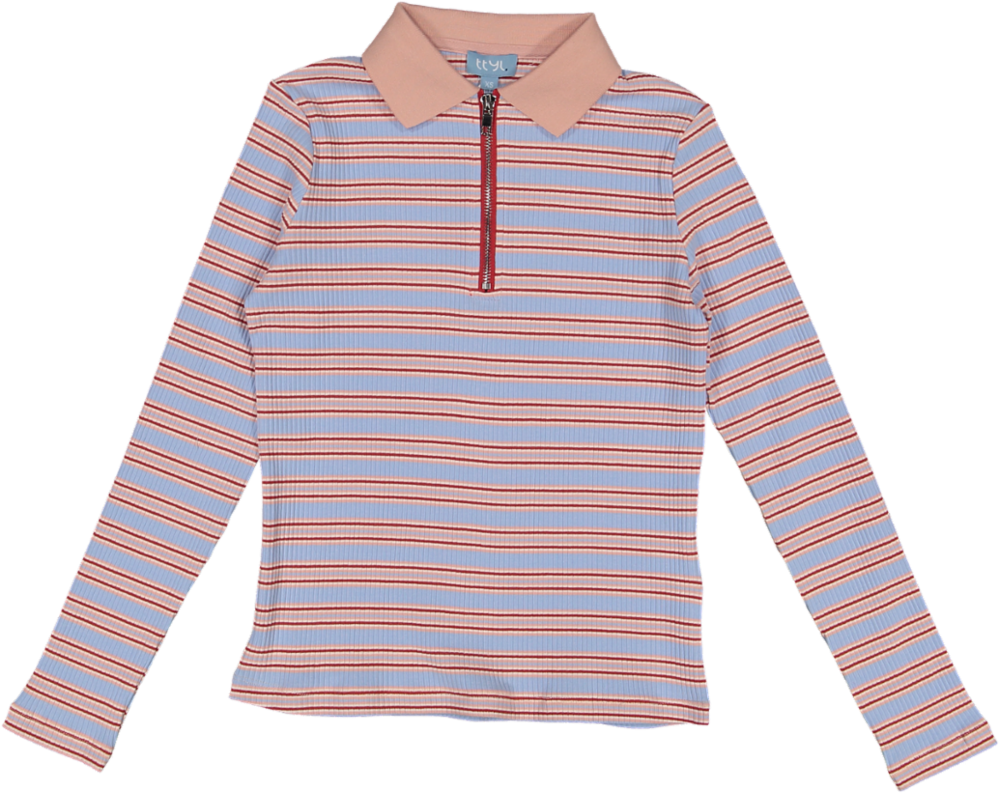 VB5032T-STRIPED RIBBED POLO T-SHIRT-blue/pink