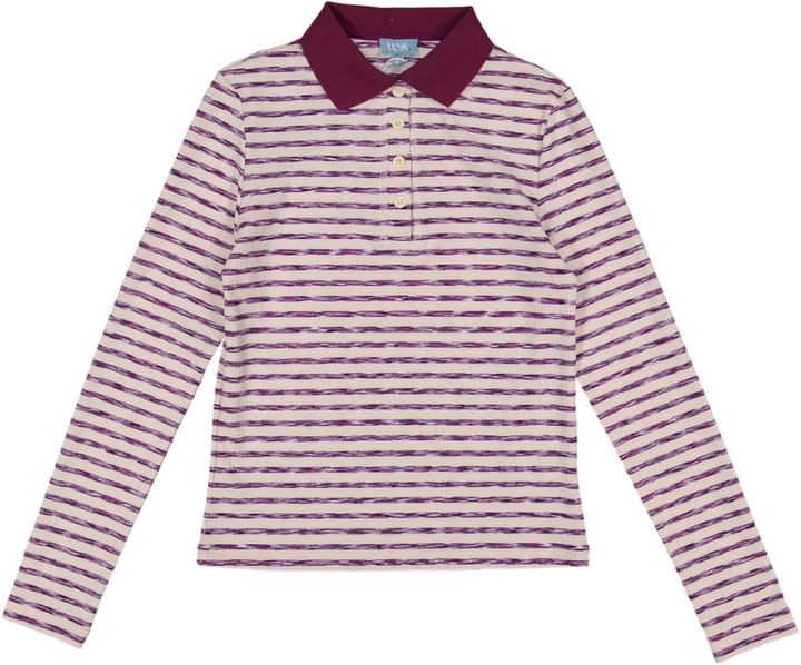 VB5033T-STRIPED HEATHER POLO -cream/purple