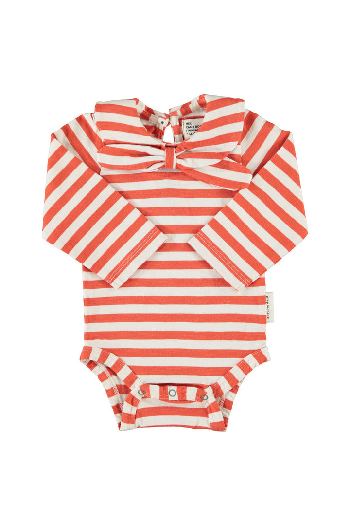 JRS2605 LONG SLEEVE BODY W/ SAILOR COLLAR - RED & ECRU STRIPES