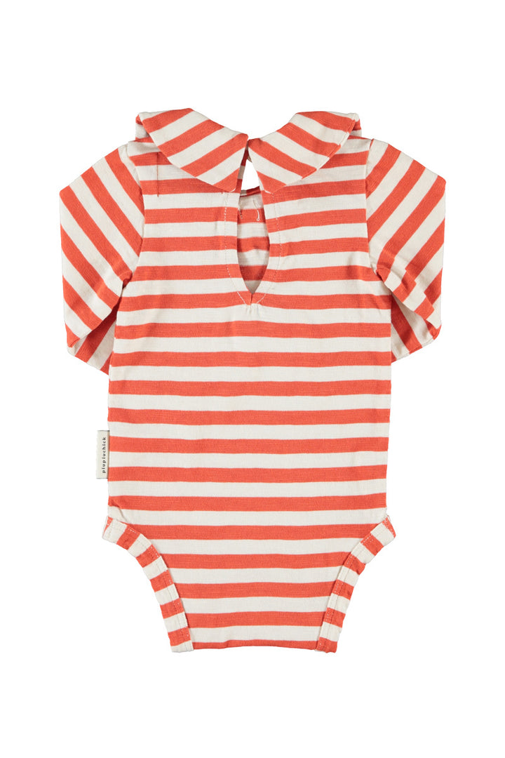 JRS2605 LONG SLEEVE BODY W/ SAILOR COLLAR - RED & ECRU STRIPES
