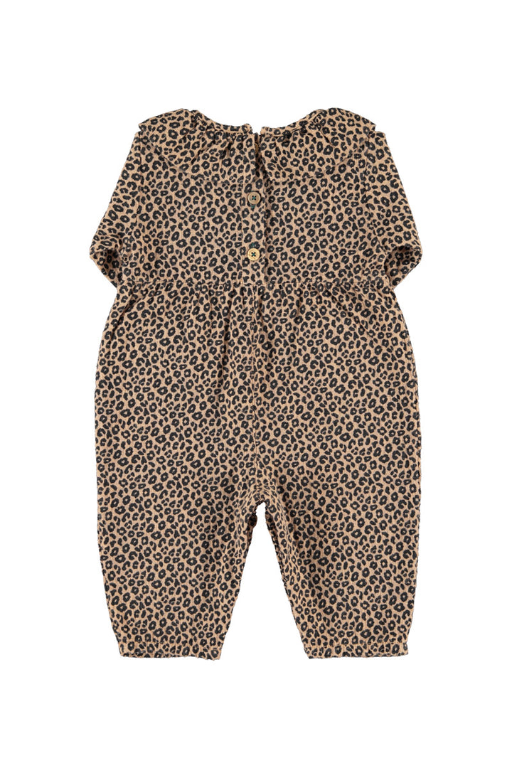 BB2608 BABY JUMPSUIT W/ COLLAR - BROWN W/ ANIMAL PRINT