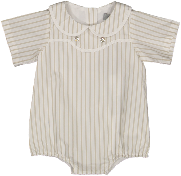 C-26516-Striped Collar Romper-White/Tan