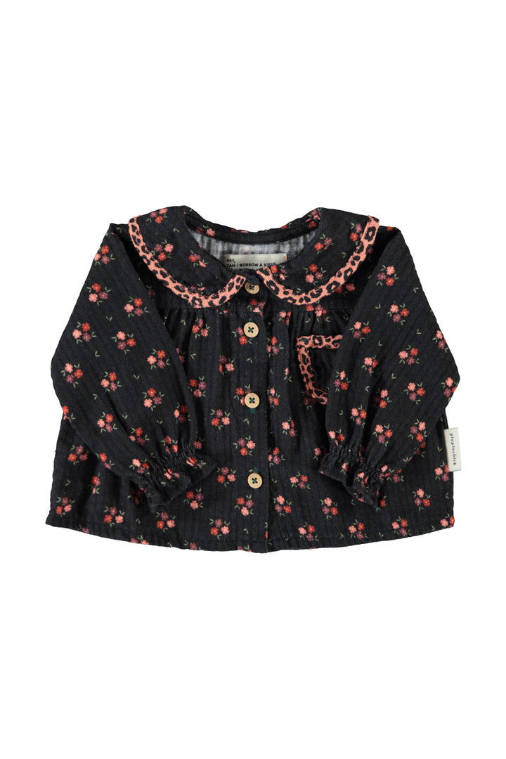 BM2602B PETER PAN COLLAR BLOUSE - BLACK W/ FLOWERS