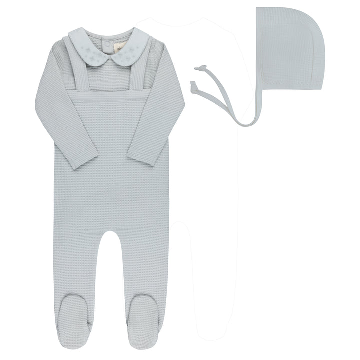 Embroidered Collar Collection- Blue - Bodysuit/Overall/Bonnet Set