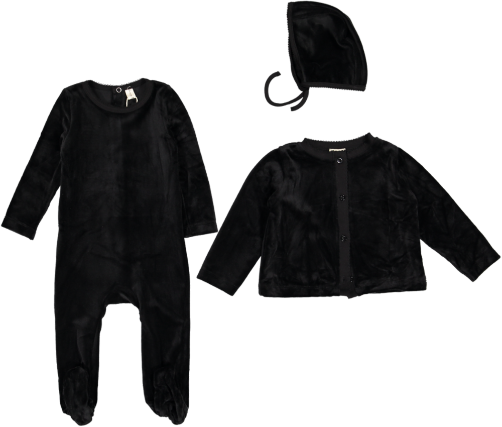 BLW48FCH-STRETCHIE/CARDIGAN/BEANIE SET-Black