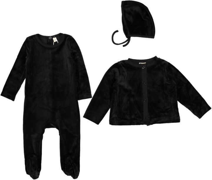 BLW48FCH-STRETCHIE/CARDIGAN/BEANIE SET-Black