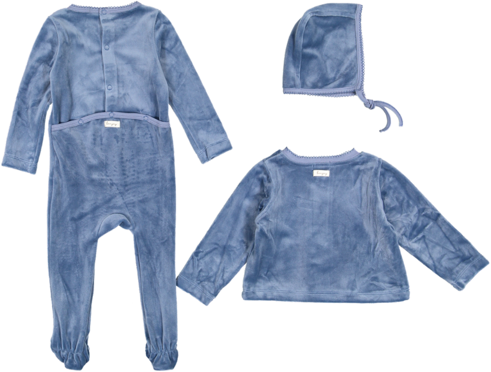 BLW48FCH-STRETCHIE/CARDIGAN/BEANIE SET-Blue