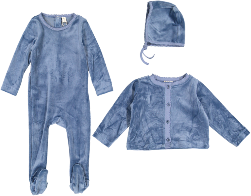 BLW48FCH-STRETCHIE/CARDIGAN/BEANIE SET-Blue