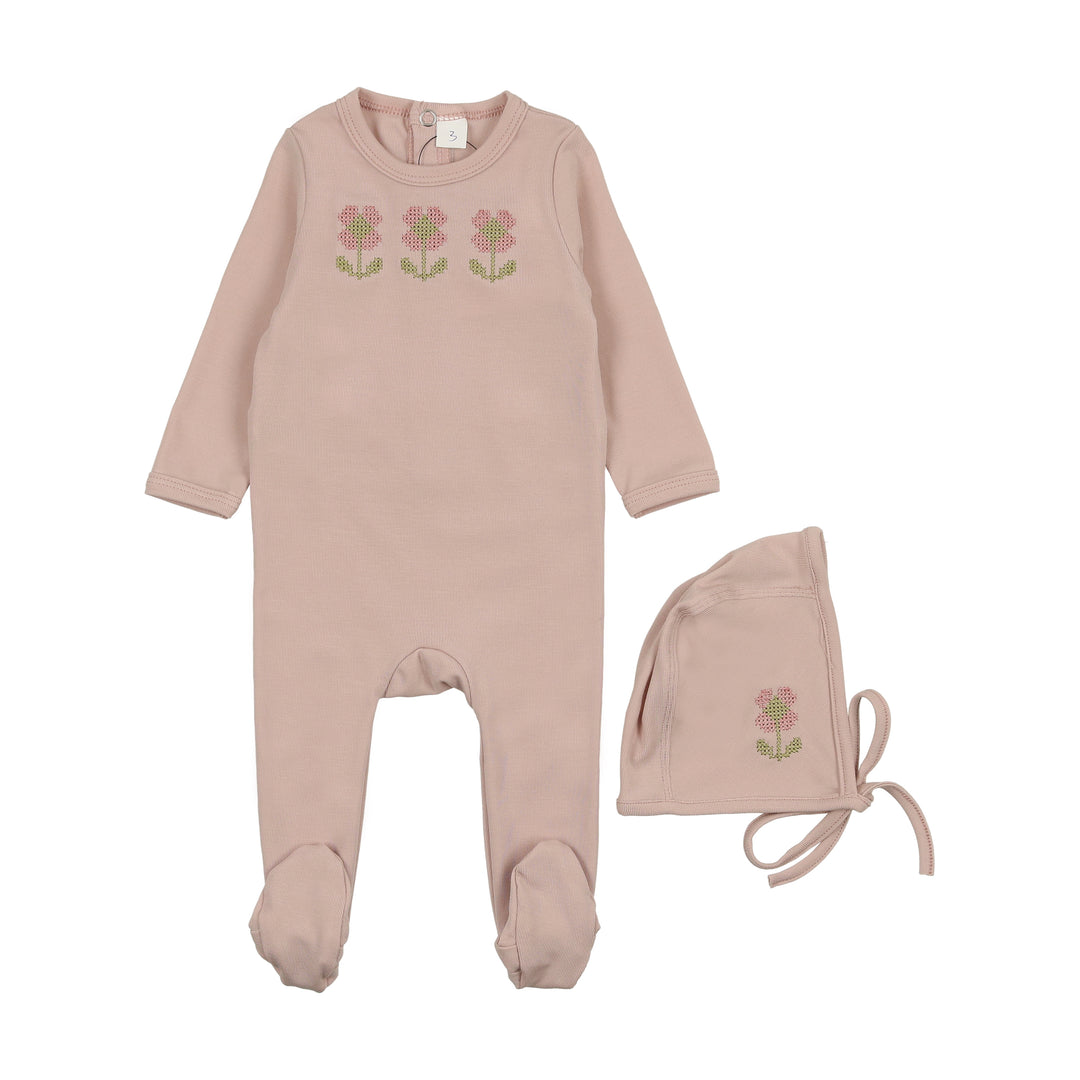 SL250148FS-Embroidered Footie Set-Pink Floral