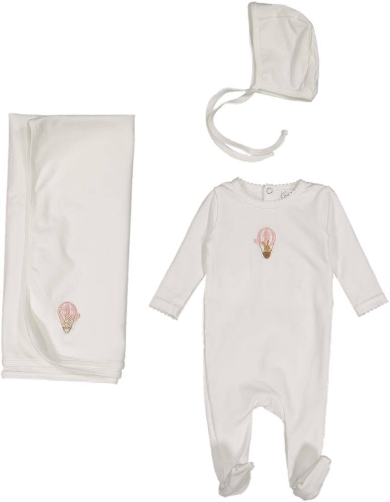 SL890-Hot Air Balloon Layette-White/Pink / 3 Piece Set