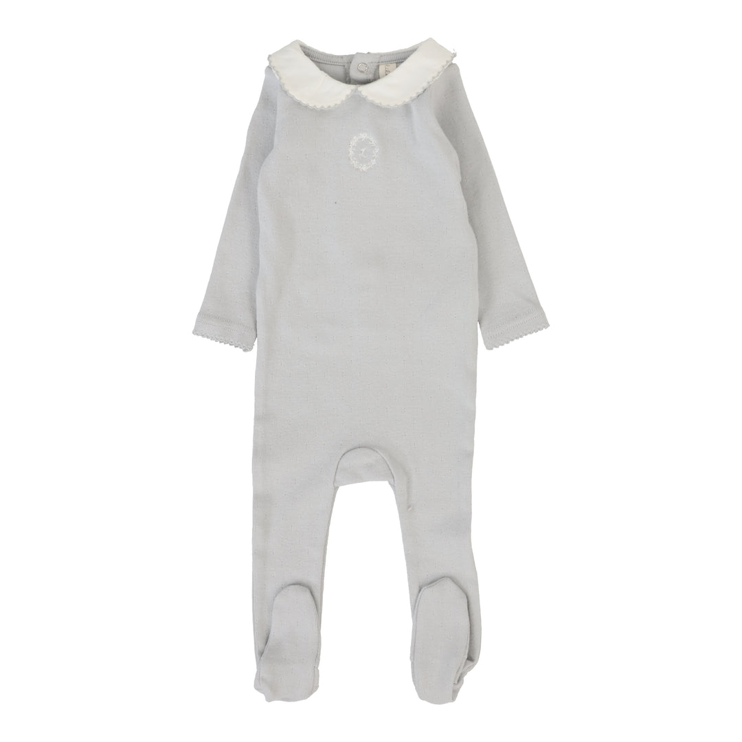 Emblem Embroidered Footie-Pale Blue
