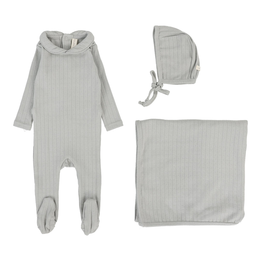 Fine Pointelle Collar Layette Set-Light Blue