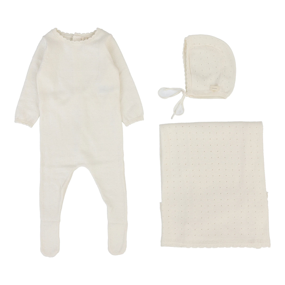 Dotty Knit Layette Set -Cream