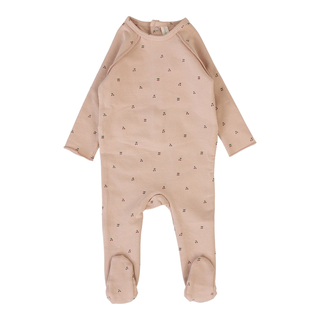 Cherry Print Footie-Dusty Pink