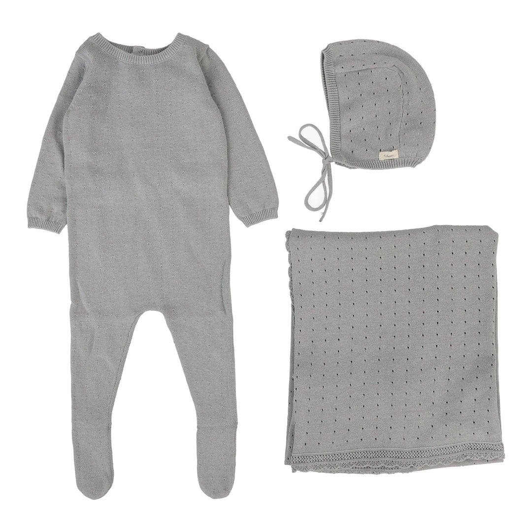 Dotty Knit Layette Set-Light Blue