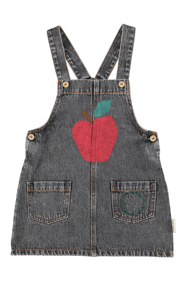 MN2615USA KNEE-LENGTH DRESS W/ STRAPS - WASHED BLACK DENIM W/ APPLE