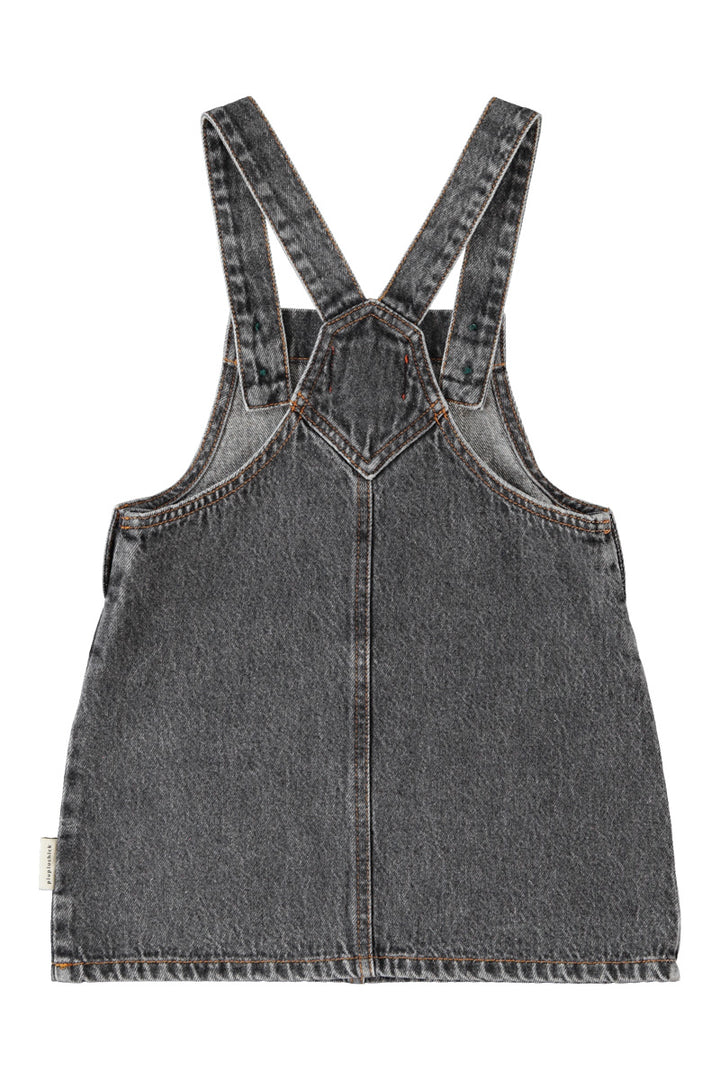 MN2615USA KNEE-LENGTH DRESS W/ STRAPS - WASHED BLACK DENIM W/ APPLE