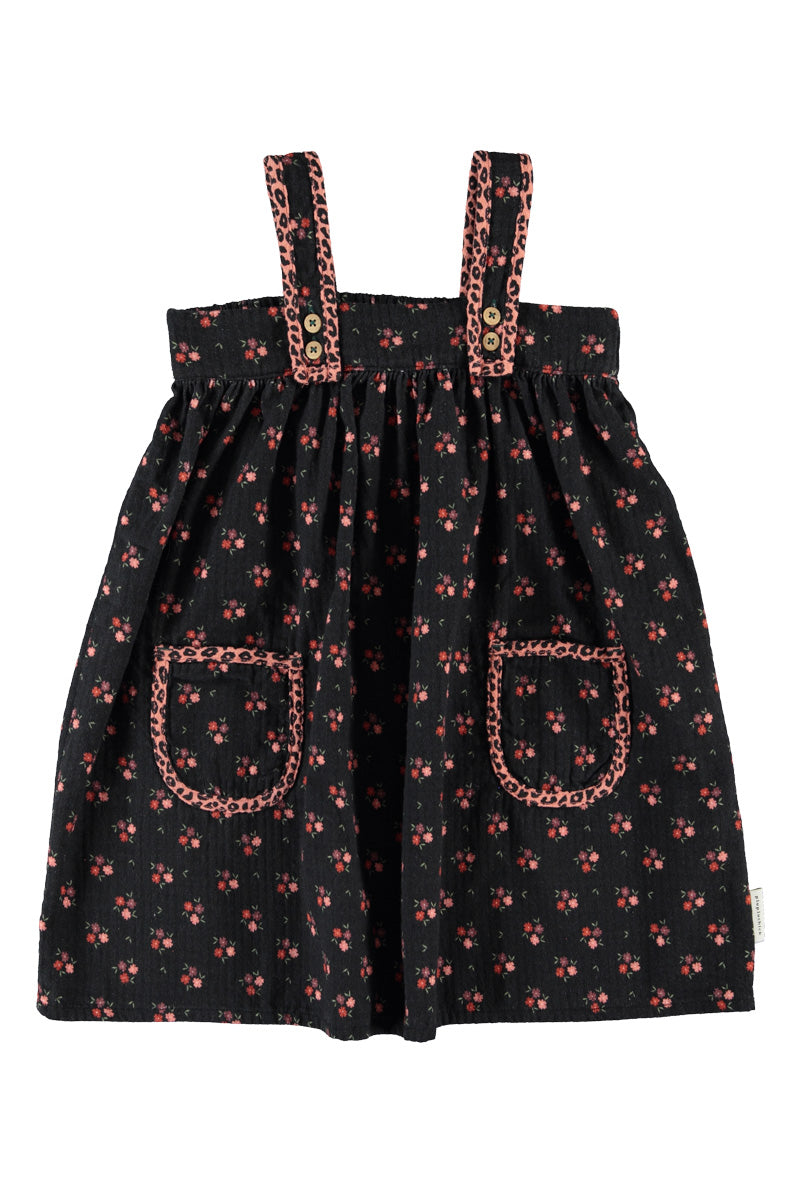 MN2614 SHORT DRESS W/ STRAPS - BLACK W/ FLOWERS
