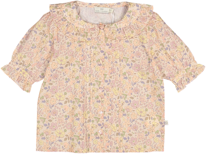 Ella Blouse-Garden Flowers Muted Printed Cotton Cambric