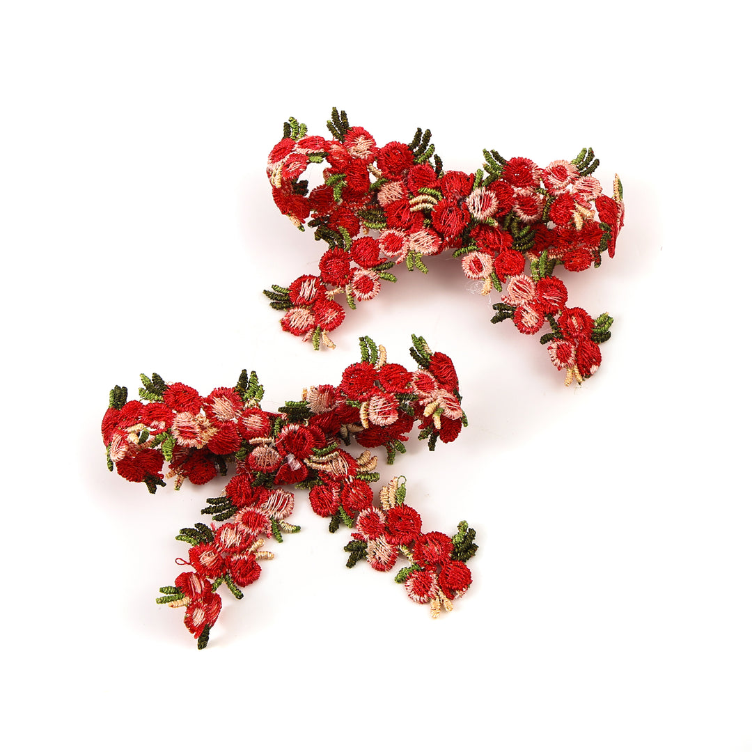 EMFDC005 GIA EMBROIDERED FLORAL DOUBLE CLIP CHERRY RED