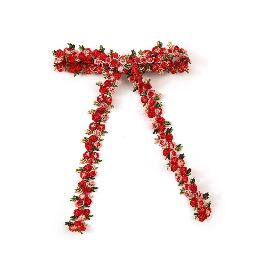 EMFL005 GIA EMBROIDERED FLORAL LONGTAIL CLIP CHERRY RED