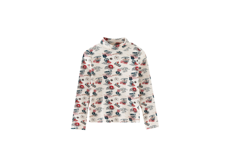 VOYAGE PRINTED TURTLENECK-STONE MULTI