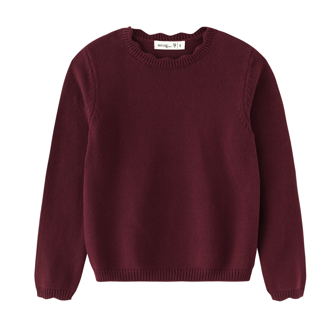 SCALLOPED SHABBOS SWEATER-BURGUNDY