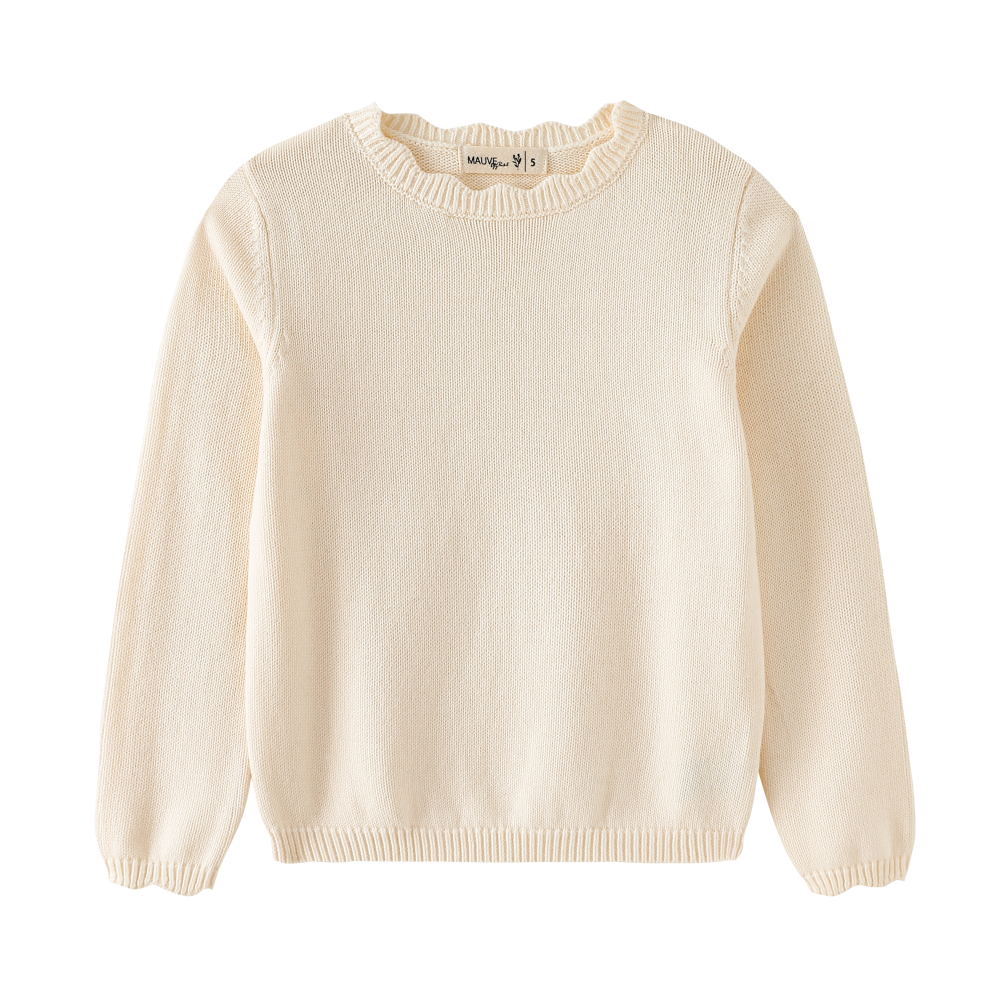 SCALLOPED SHABBOS SWEATER-CREAM