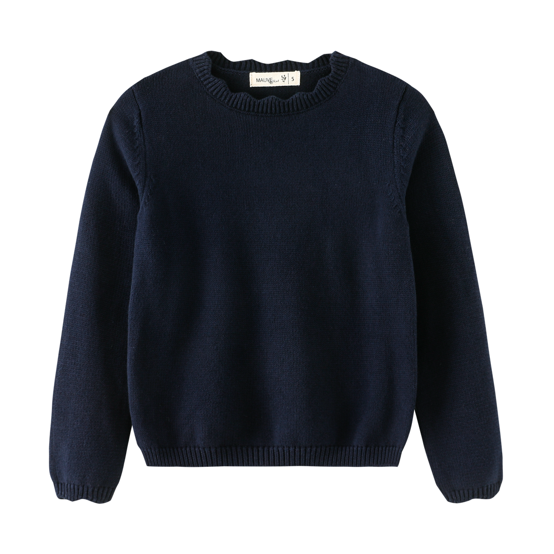 SCALLOPED SHABBOS SWEATER-NAVY