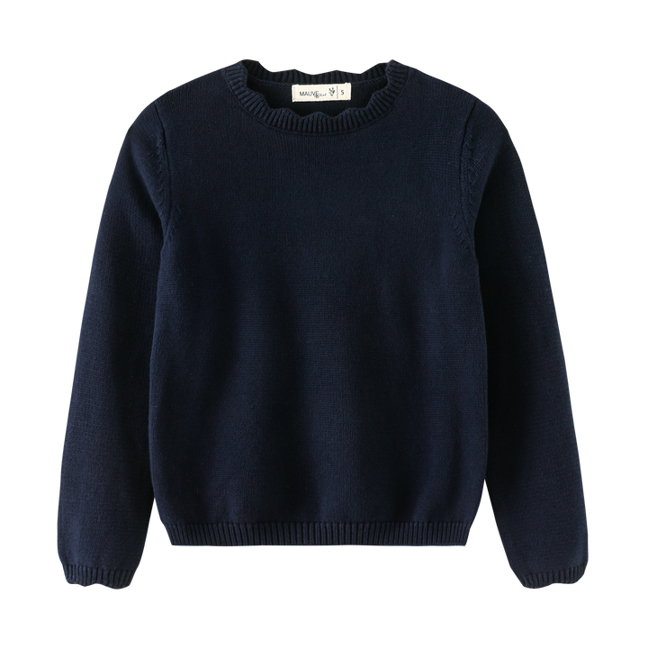 SCALLOPED SHABBOS SWEATER-NAVY