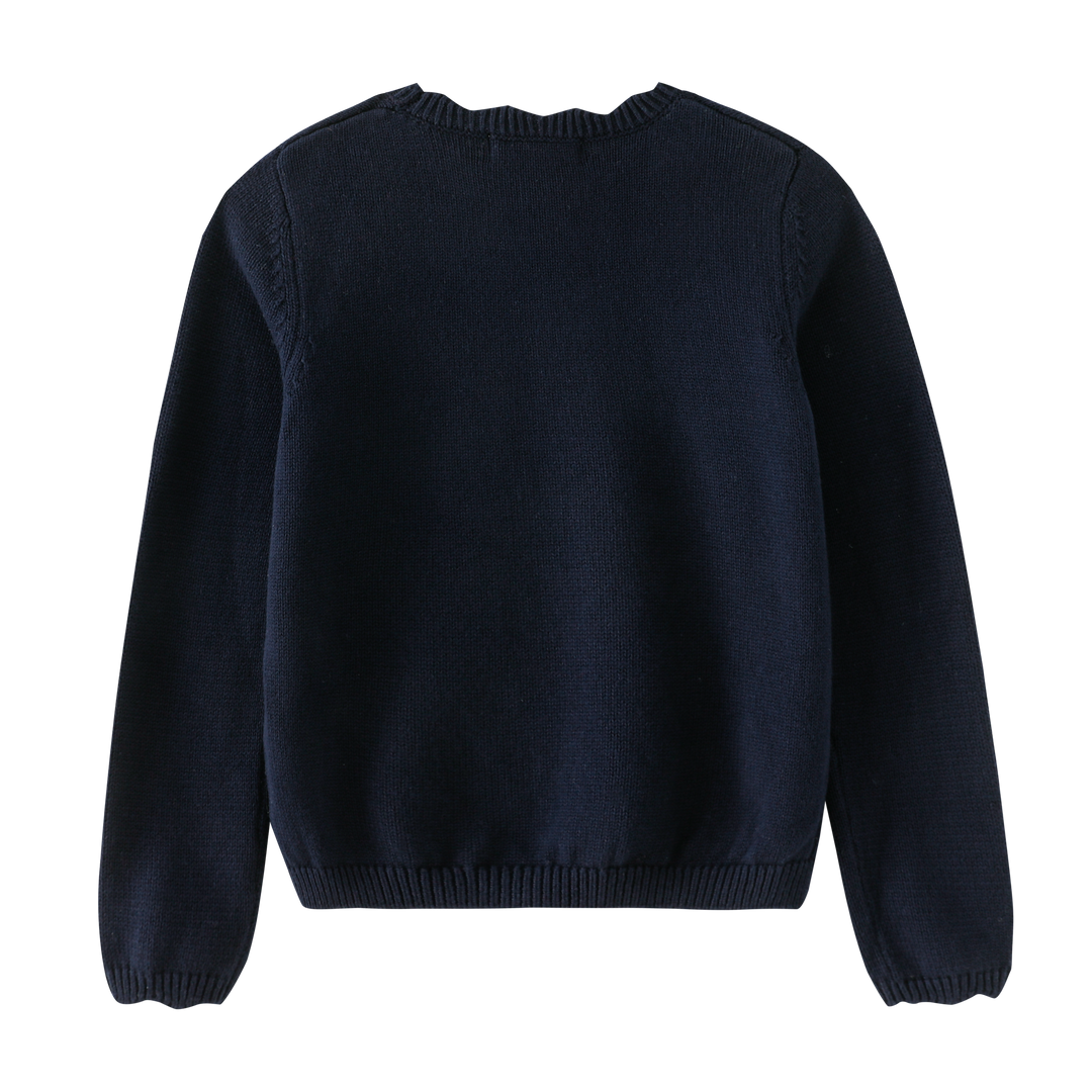SCALLOPED SHABBOS SWEATER-NAVY