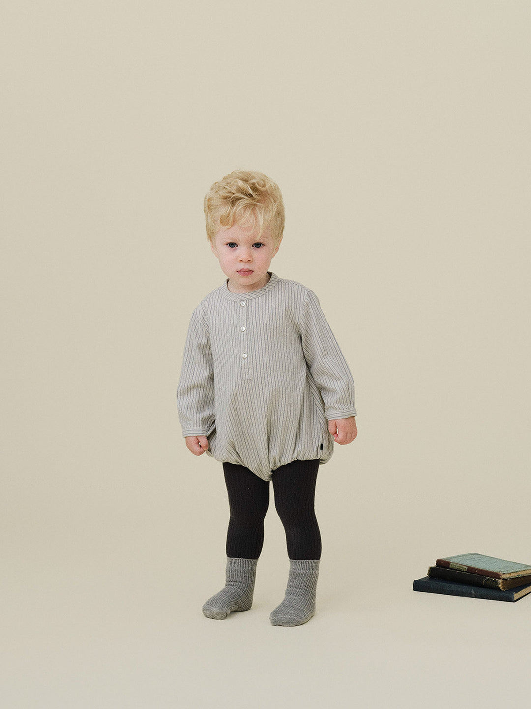 BABY)Roy Stripe Shirt Romper-grayish blue