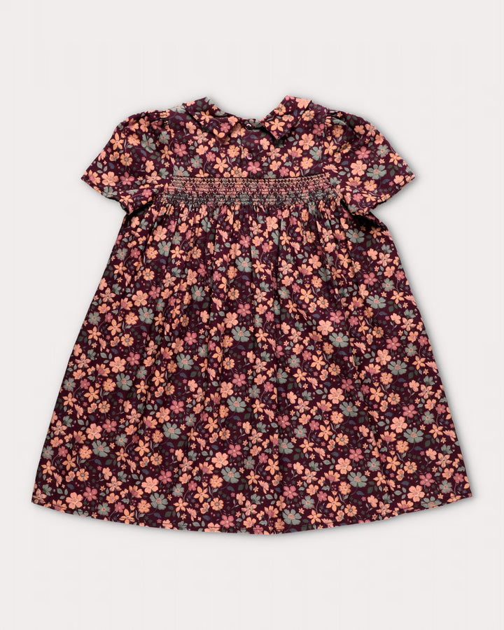 FC-FW26-00016 ERIKA DRESS LONG - SATIN GARDEN FLOWER PLUM