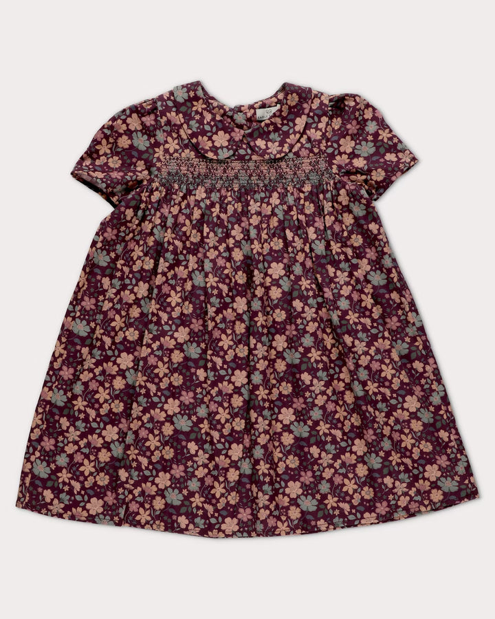 FC-FW26-00016 ERIKA DRESS LONG - SATIN GARDEN FLOWER PLUM